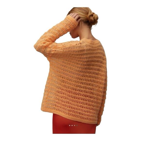 Anthropologie Sweater Women Small Orange Open-Stitch NWT Wool Blend - Picture 3 of 6